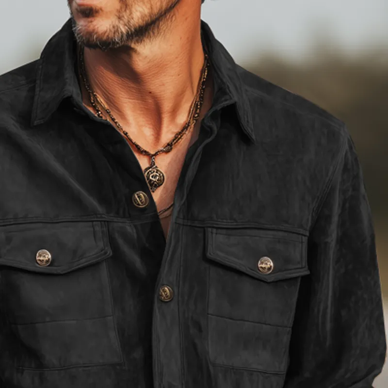 Men's Spring And Autumn Retro Black Suede Long Sleeve Shirt MTA1339H3U sold by Manly product image thumbnail 3