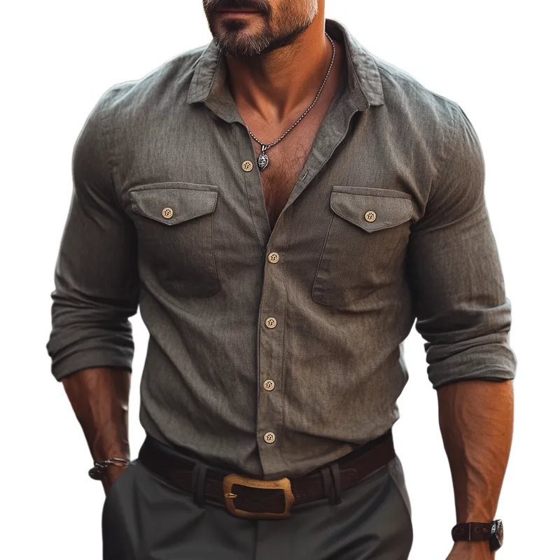 Men's Spring And Autumn Business Retro Long-sleeved Shirt MTA1372H9U made by Manly