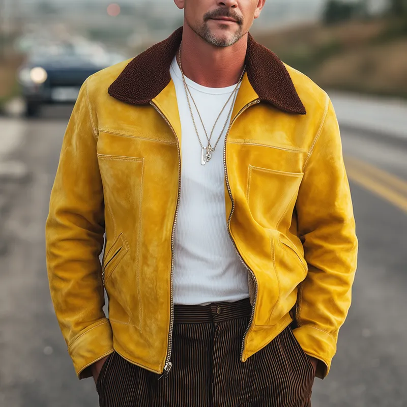 Men's Vintage Suede And Polar Fleece Collar Zip-Up Jacket MTA1262H8U sold by Manly product image thumbnail 2