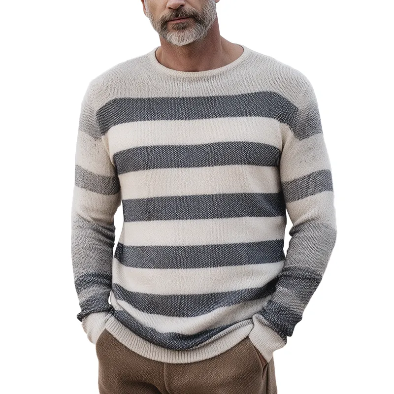 Men's Fashion Striped Knitted Long Sleeve Sweater MTA1368H9P sold by Manly