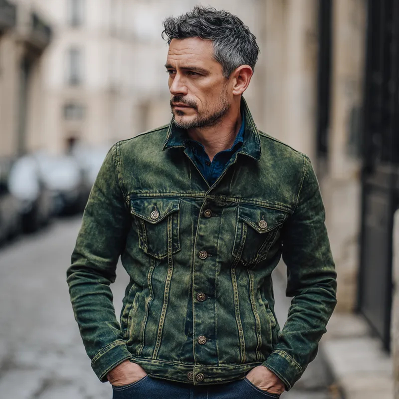 Men's Vintage Distressed Denim Lapel Slim Fit Jacket MTA1369H3X sold by Manly product image thumbnail 4