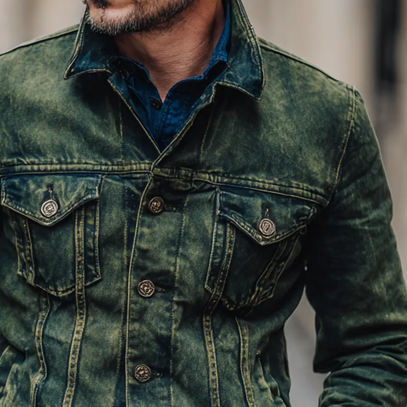 Men's Vintage Distressed Denim Lapel Slim Fit Jacket MTA1369H3X sold by Manly product image thumbnail 3