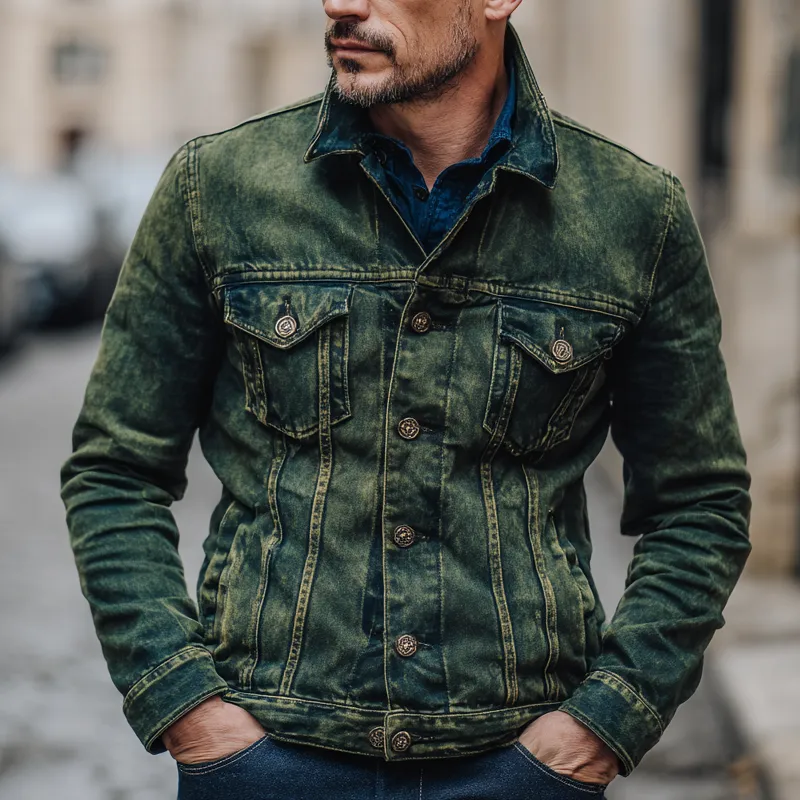 Men's Vintage Distressed Denim Lapel Slim Fit Jacket MTA1369H3X sold by Manly product image thumbnail 2