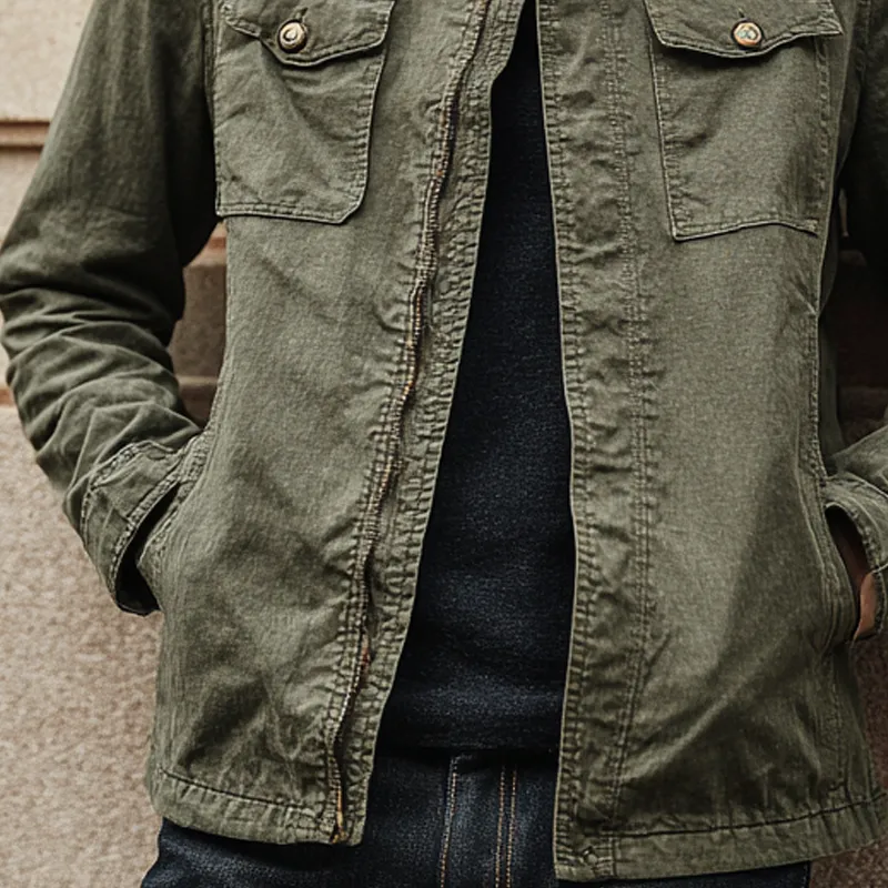 Men's Vintage Washed Stand Collar Zipper Denim Jacket MTA0854H8X sold by Manly product image thumbnail 4