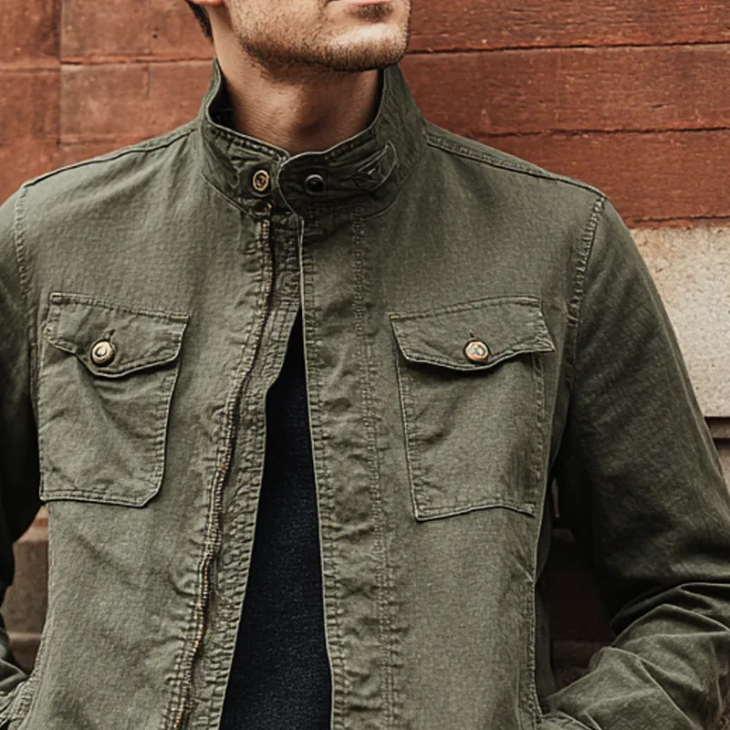 Men's Vintage Washed Stand Collar Zipper Denim Jacket MTA0854H8X sold by Manly product image thumbnail 3