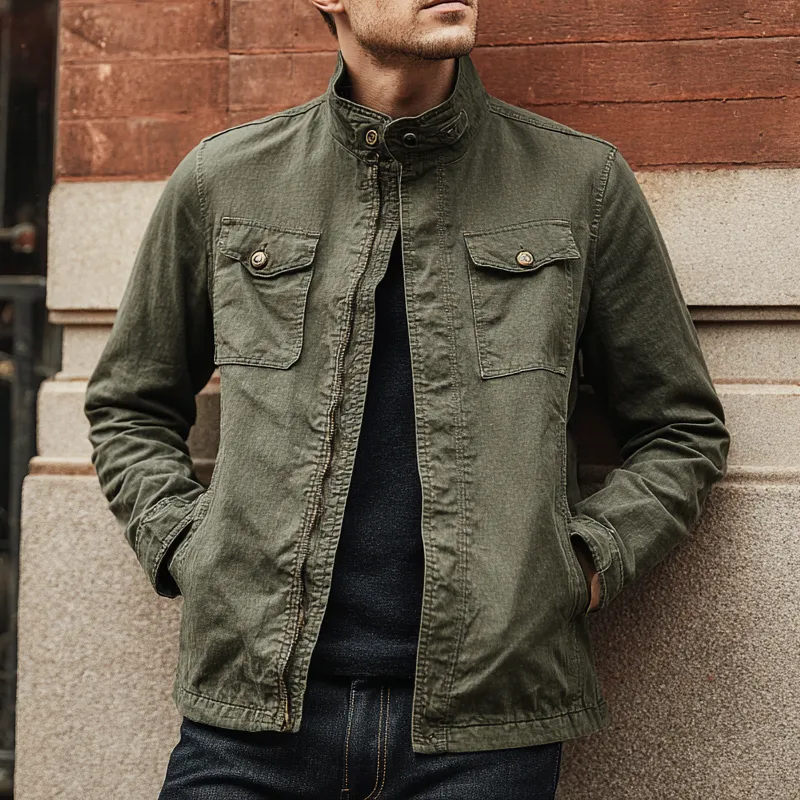 Men's Vintage Washed Stand Collar Zipper Denim Jacket MTA0854H8X sold by Manly product image thumbnail 2