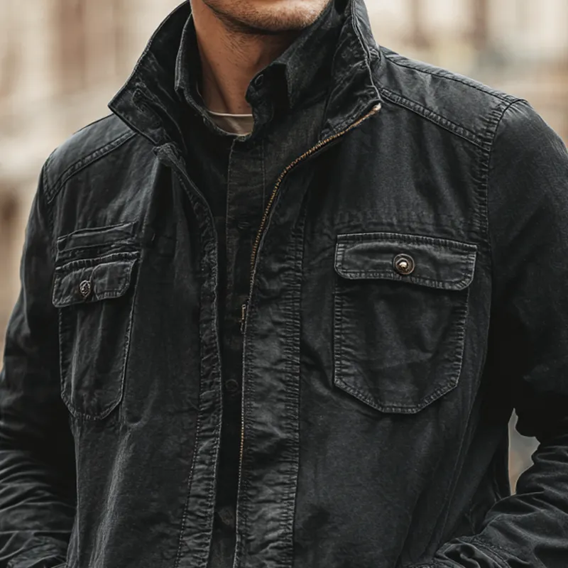 Men's Vintage Cotton Lapel Zipper Slim Fit Jacket MTA0844H9X sold by Manly product image thumbnail 3