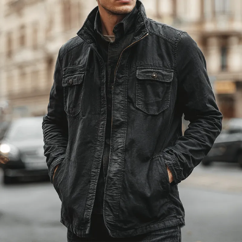 Men's Vintage Cotton Lapel Zipper Slim Fit Jacket MTA0844H9X sold by Manly product image thumbnail 2