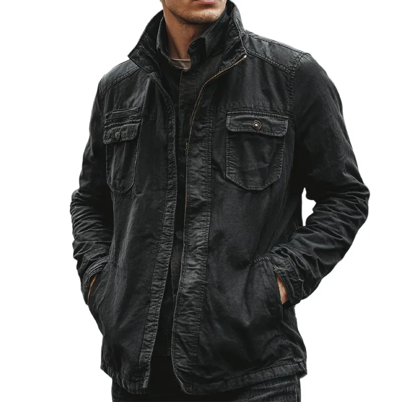 Men's Vintage Cotton Lapel Zipper Slim Fit Jacket MTA0844H9X sold by Manly