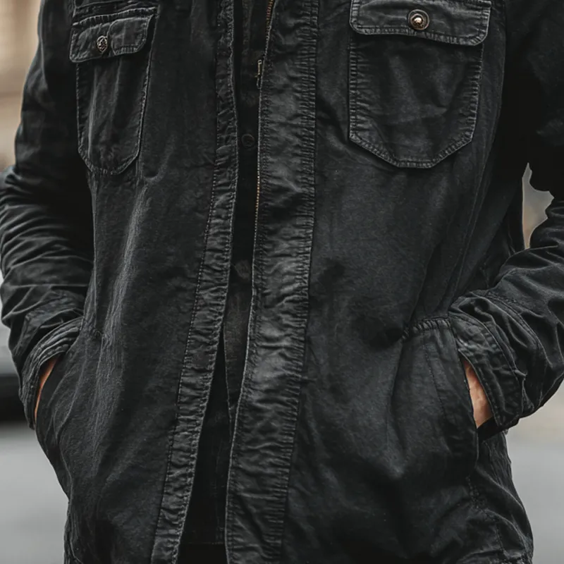 Men's Vintage Cotton Lapel Zipper Slim Fit Jacket MTA0844H9X sold by Manly product image thumbnail 4