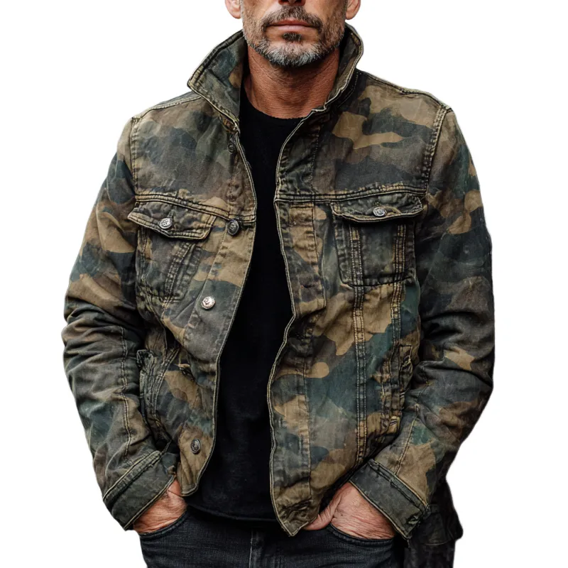 Men's Vintage Camouflage Outdoor Single-Breasted Jacket MTA1395H9X sold by Manly