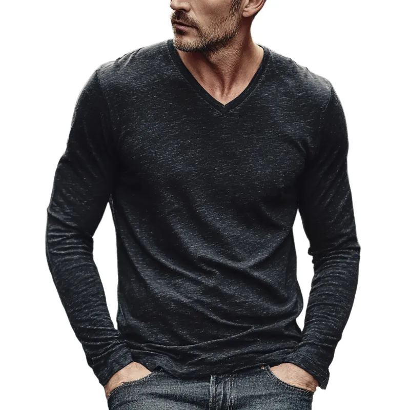 Men's Cotton Blend V-neck Long-sleeved T-shirt MTA1384H1X sold by Manly