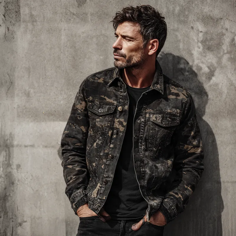 Men's Vintage Camouflage Print Lapel Multi-Pocket Jacket MTA1301H4X sold by Manly product image thumbnail 4