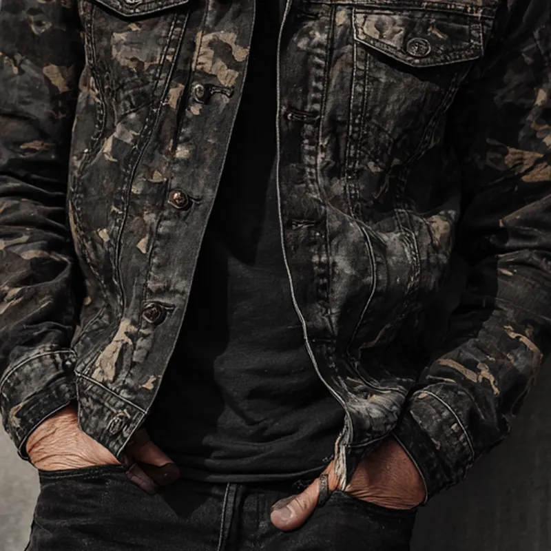 Men's Vintage Camouflage Print Lapel Multi-Pocket Jacket MTA1301H4X sold by Manly product image thumbnail 3