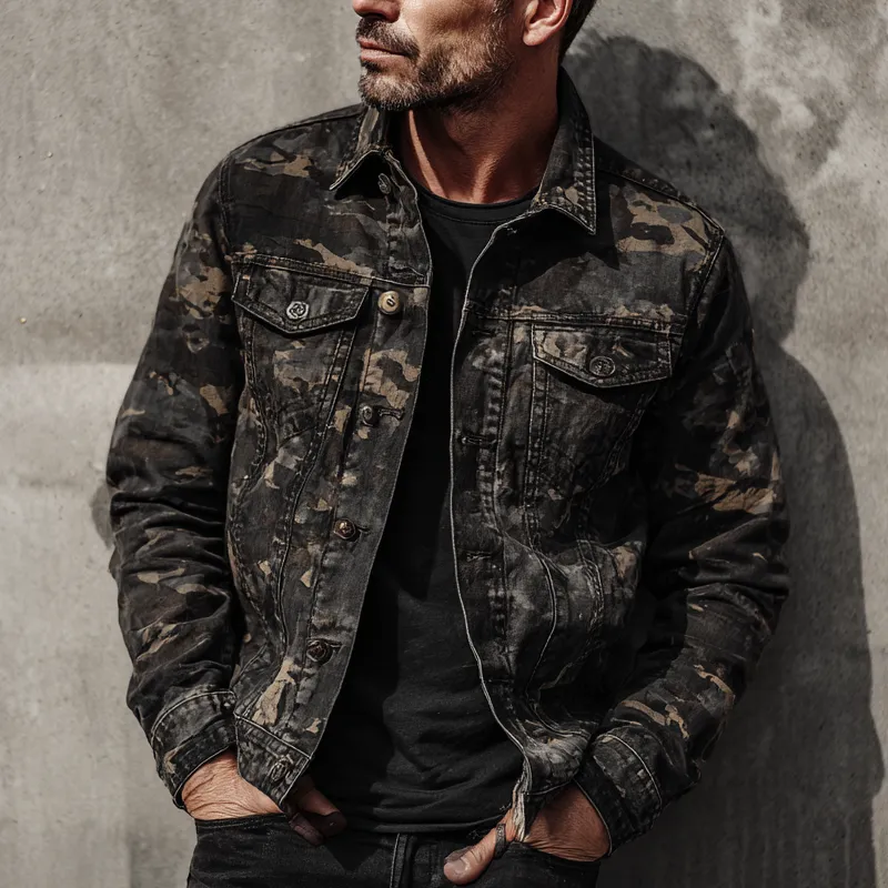 Men's Vintage Camouflage Print Lapel Multi-Pocket Jacket MTA1301H4X sold by Manly product image thumbnail 2