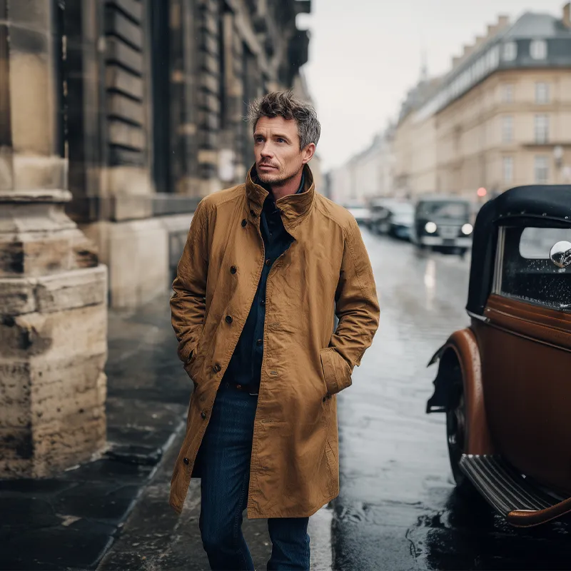 Men's Cotton Vintage Solid Color Loose Lapel Trench Coat MTA1378H8X sold by Manly product image thumbnail 4