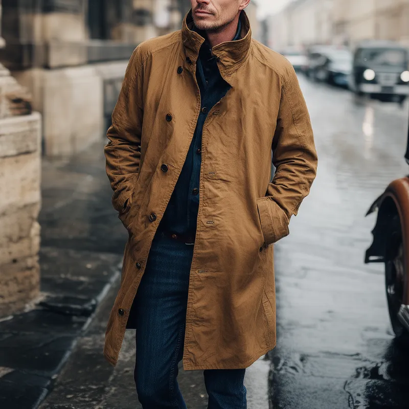 Men's Cotton Vintage Solid Color Loose Lapel Trench Coat MTA1378H8X sold by Manly product image thumbnail 2