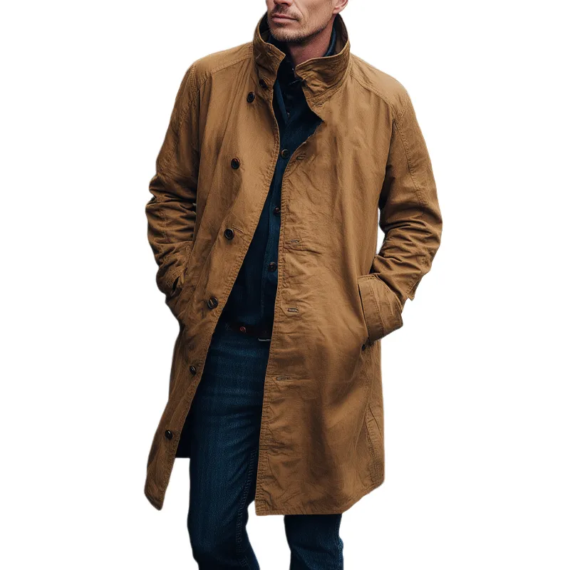 Men's Cotton Vintage Solid Color Loose Lapel Trench Coat MTA1378H8X sold by Manly