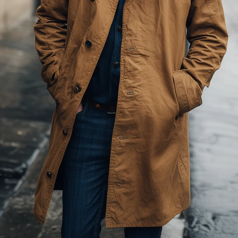 Men's Cotton Vintage Solid Color Loose Lapel Trench Coat MTA1378H8X sold by Manly product image thumbnail 3