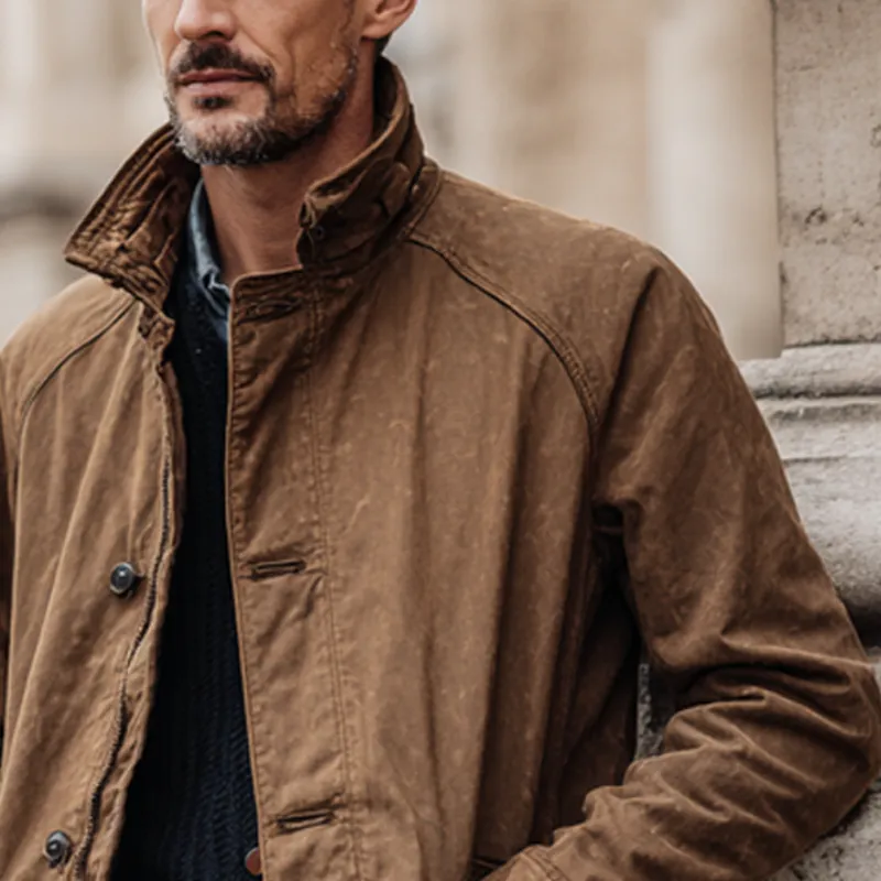 Men's Vintage Distressed Cotton Lapel Single-breasted Loose Trench Coat MTA1310H6X sold by Manly product image thumbnail 2