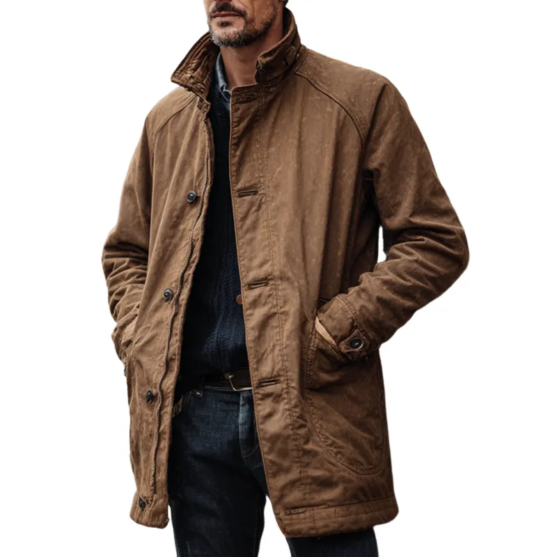 Men's Vintage Distressed Cotton Lapel Single-breasted Loose Trench Coat MTA1310H6X sold by Manly