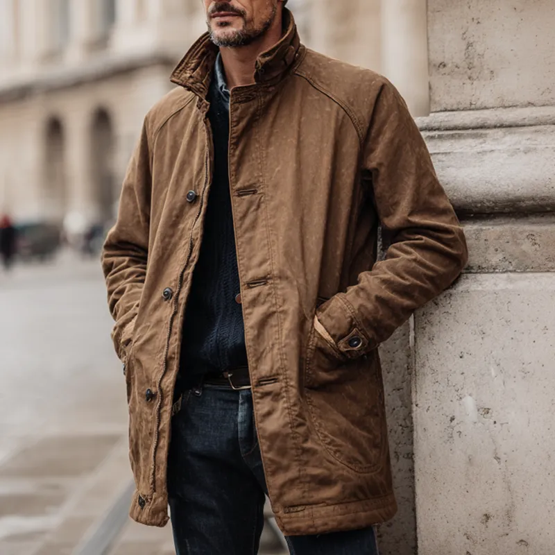 Men's Vintage Distressed Cotton Lapel Single-breasted Loose Trench Coat MTA1310H6X sold by Manly product image thumbnail 3