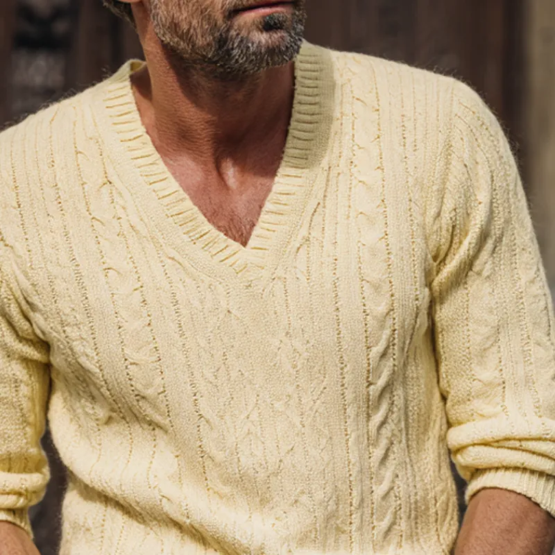 Men's Solid Color Knitted Cable Knit V-neck Pullover Sweater MTA1362H2X sold by Manly product image thumbnail 3