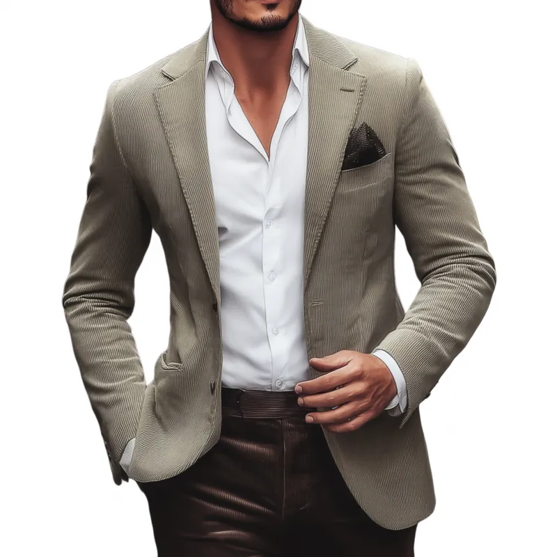 Men's Vintage Solid Color Corduroy Notch Lapel Single-breasted Slim-fit Blazer MTA1285H8M sold by Manly