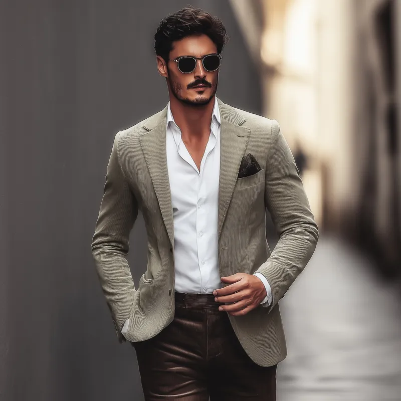 Men's Vintage Solid Color Corduroy Notch Lapel Single-breasted Slim-fit Blazer MTA1285H8M sold by Manly product image thumbnail 3