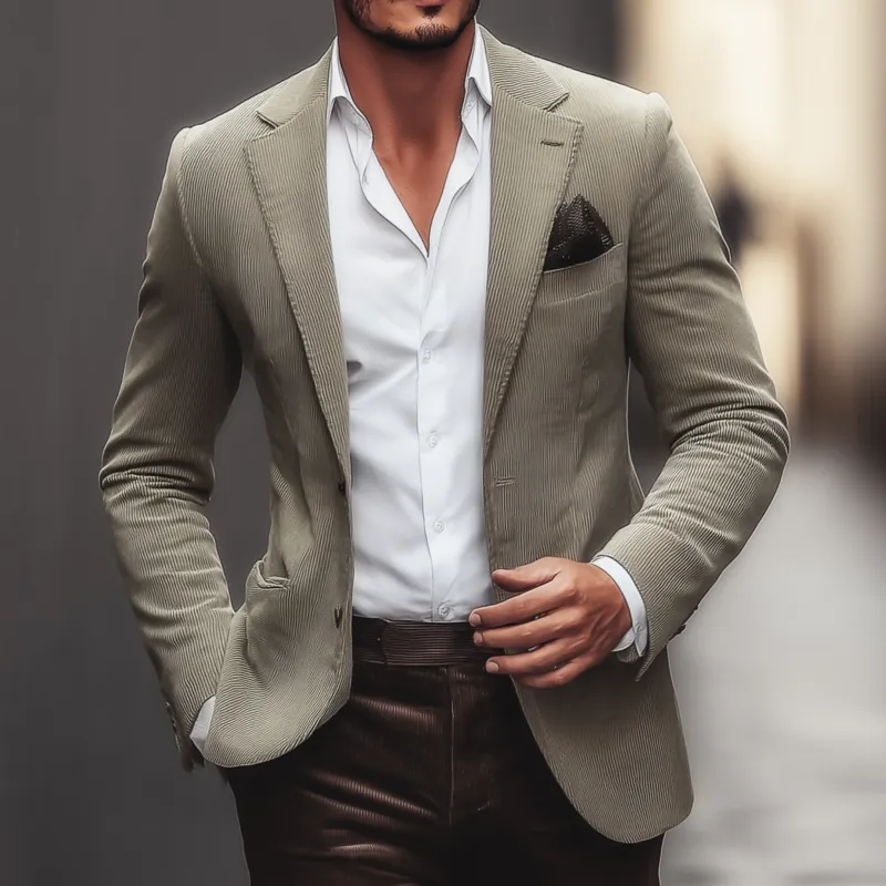 Men's Vintage Solid Color Corduroy Notch Lapel Single-breasted Slim-fit Blazer MTA1285H8M sold by Manly product image thumbnail 2