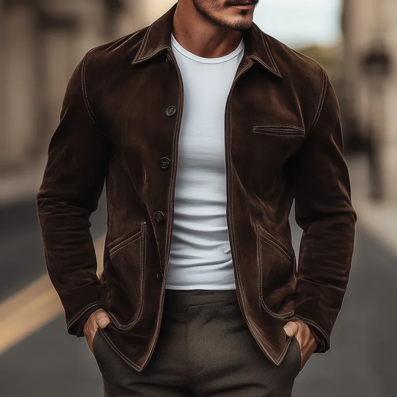 Men's Vintage Casual Solid Color Faux Suede Lapel Single Breasted Slim Fit Jacket MTA1203H8M sold by Manly product image thumbnail 2