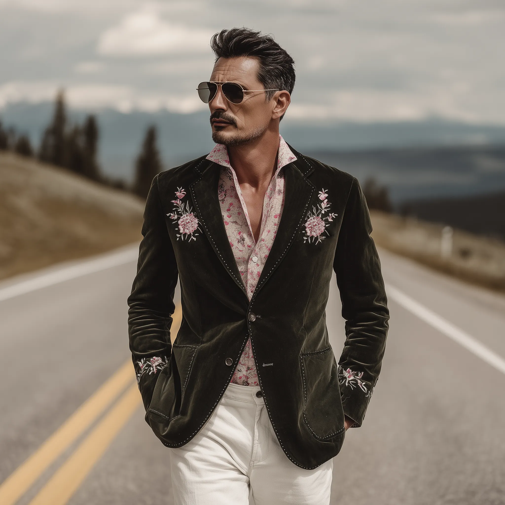 Men's Classic Retro Western Suede Floral Embroidered Single-Breasted Blazer MTA1235H0K sold by Manly product image thumbnail 3
