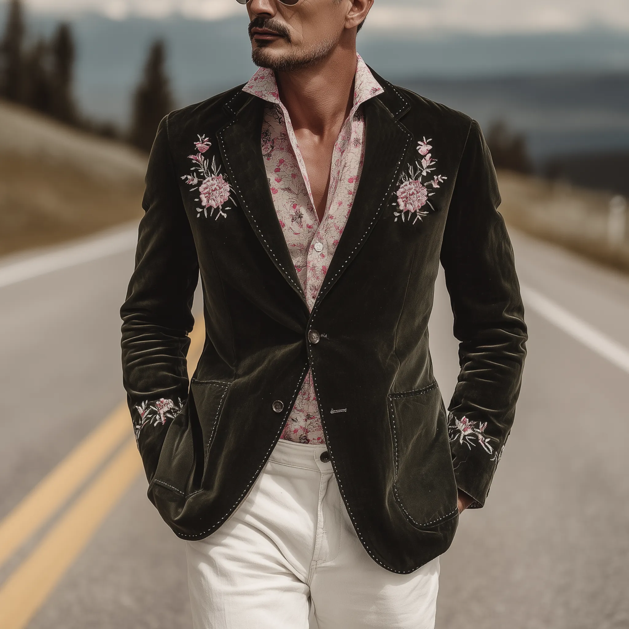 Men's Classic Retro Western Suede Floral Embroidered Single-Breasted Blazer MTA1235H0K sold by Manly product image thumbnail 2