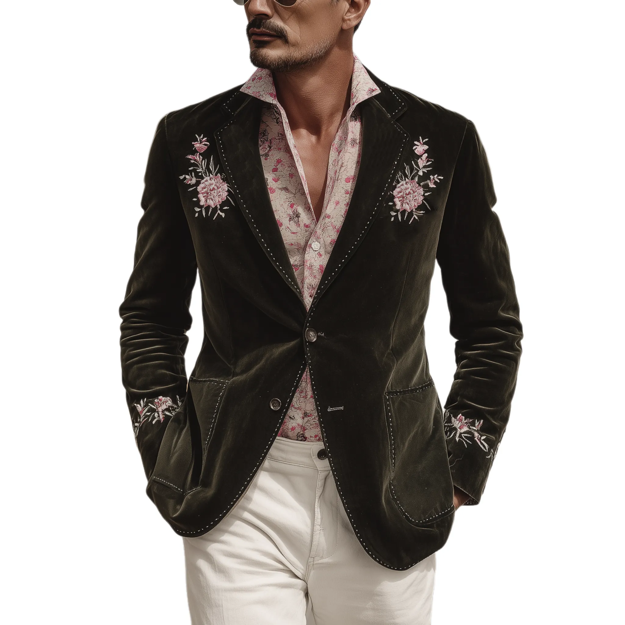 Men's Classic Retro Western Suede Floral Embroidered Single-Breasted Blazer MTA1235H0K sold by Manly
