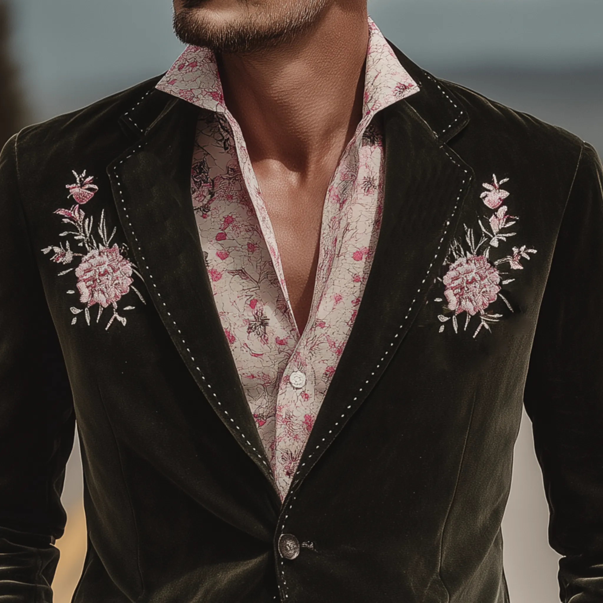 Men's Classic Retro Western Suede Floral Embroidered Single-Breasted Blazer MTA1235H0K sold by Manly product image thumbnail 4
