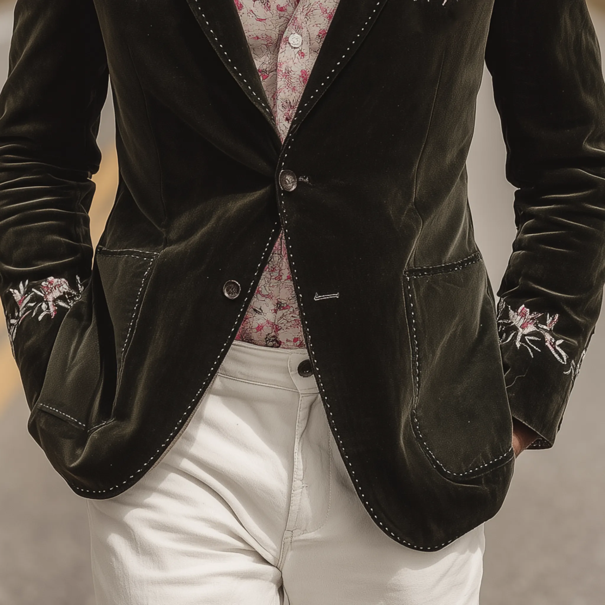Men's Classic Retro Western Suede Floral Embroidered Single-Breasted Blazer MTA1235H0K sold by Manly product image thumbnail 5