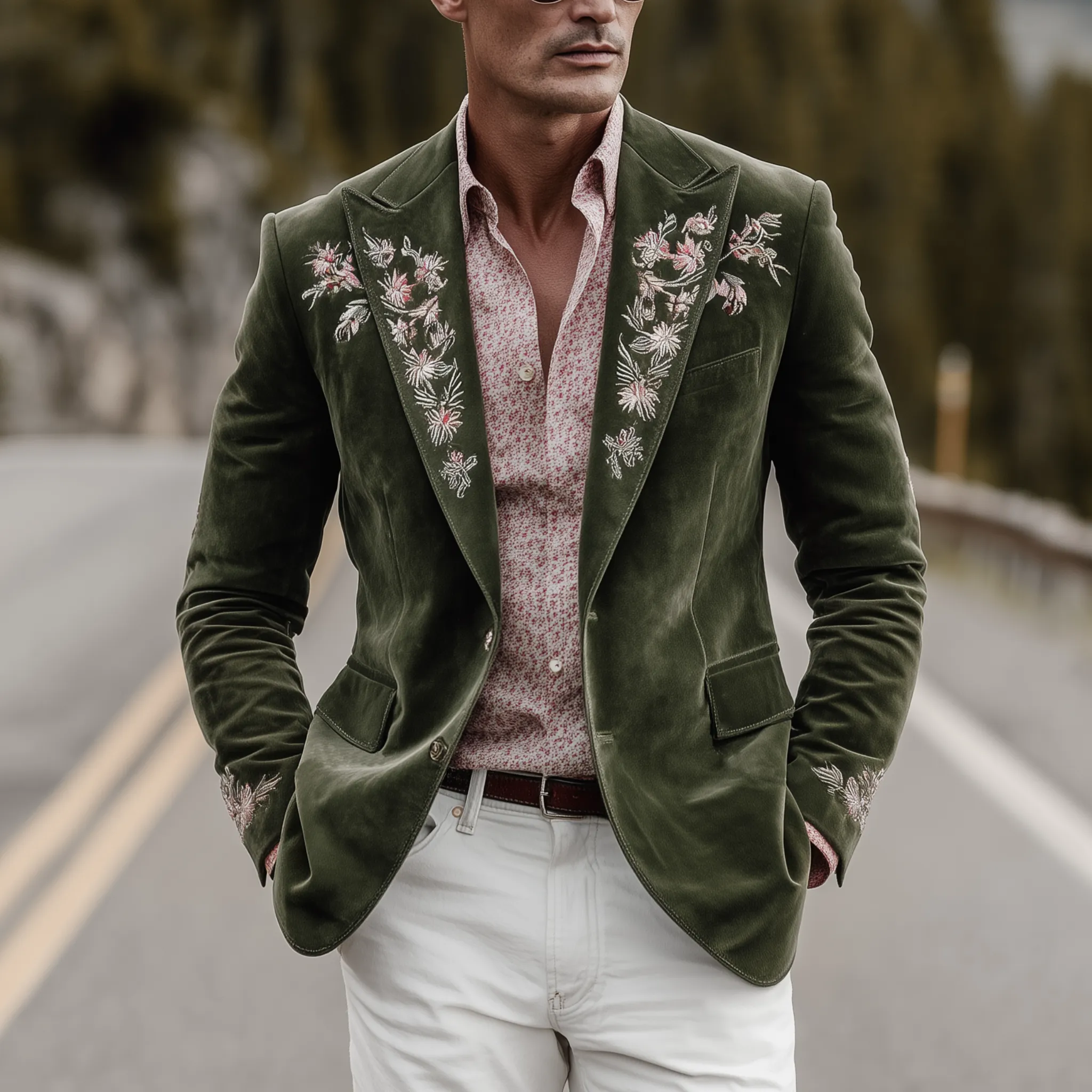Men's Classic Retro Western Style Suede Embroidered Single-breasted Blazer MTA1278H1K sold by Manly product image thumbnail 2
