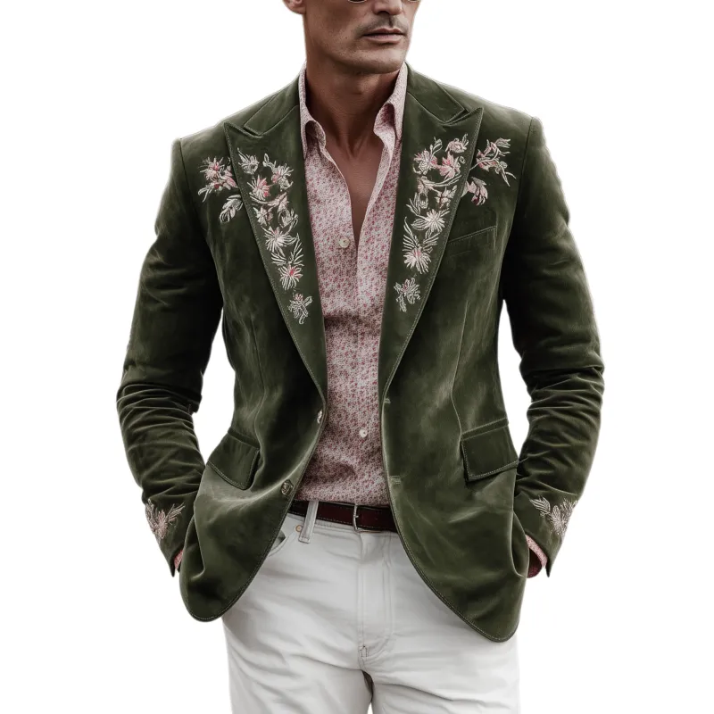 Men's Classic Retro Western Style Suede Embroidered Single-breasted Blazer MTA1278H1K sold by Manly