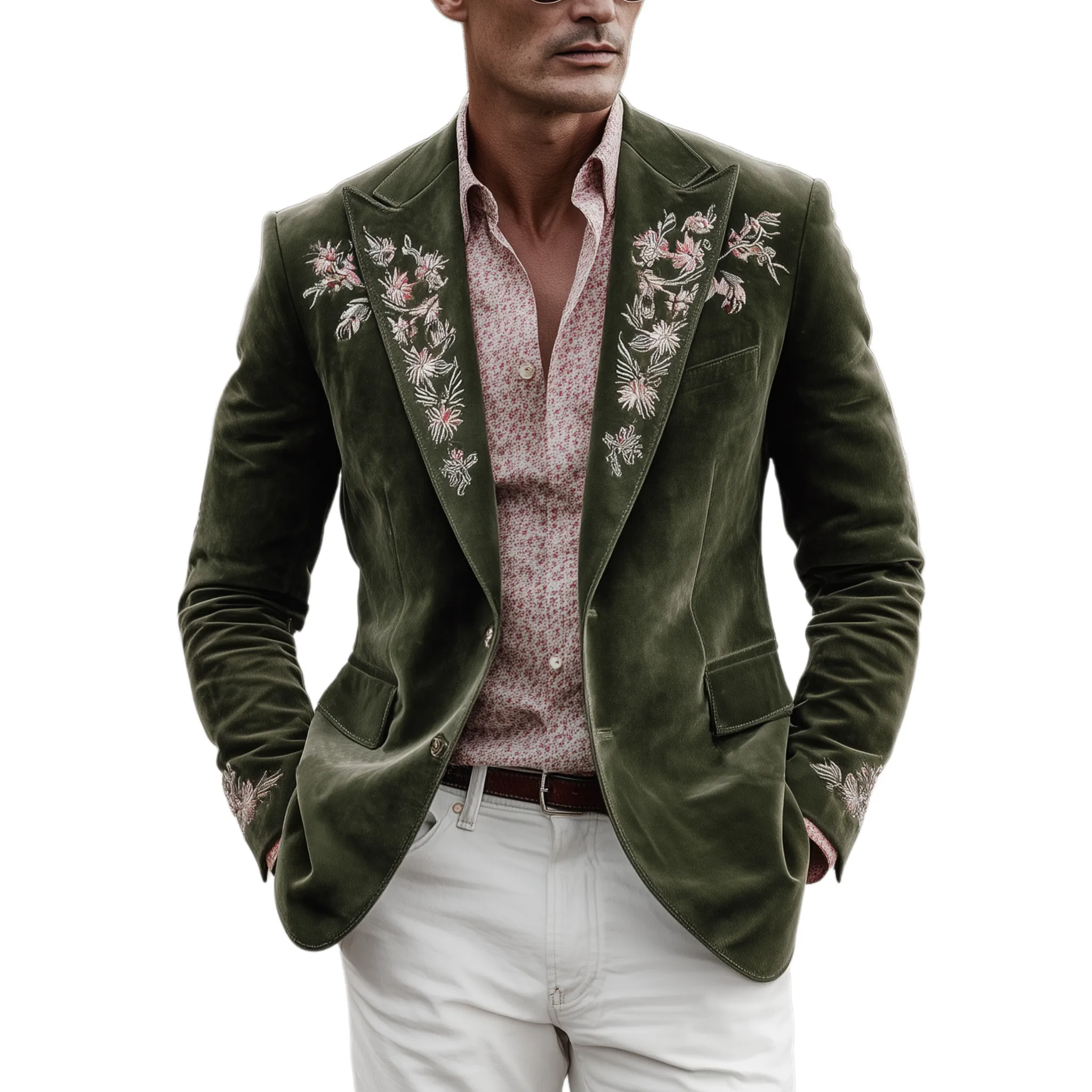 Men's Classic Retro Western Style Suede Embroidered Single-breasted Blazer MTA1278H1K sold by Manly
