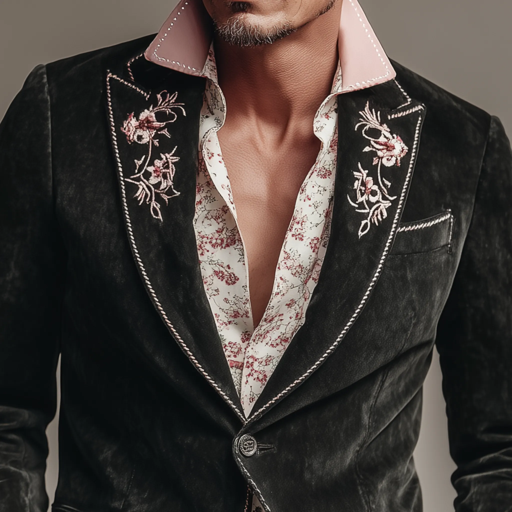 Men's Classic Vintage Suede Embroidered Single-breasted Sleeve Slim-fit Blazer MTA1267H0K sold by Manly product image thumbnail 4