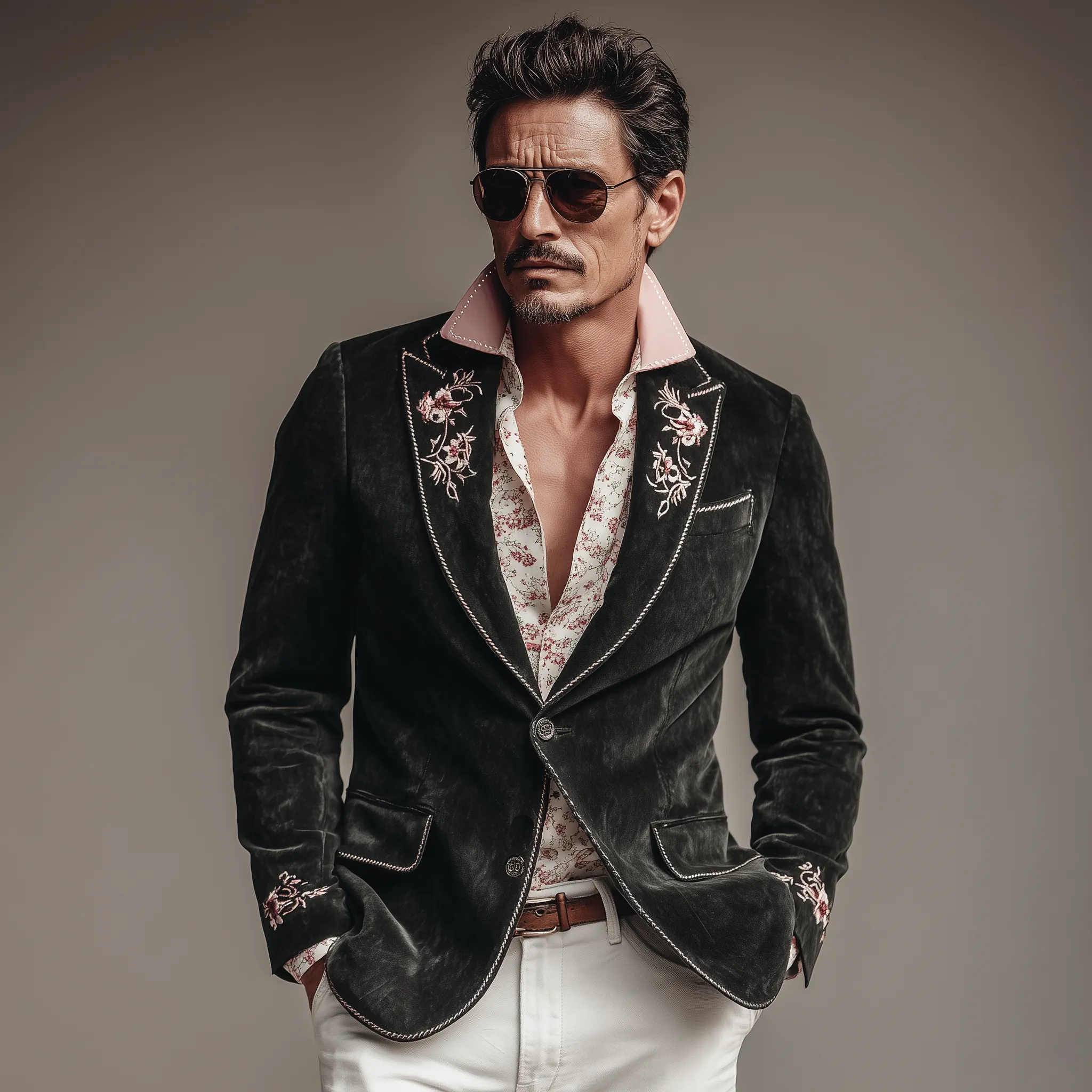 Men's Classic Vintage Suede Embroidered Single-breasted Sleeve Slim-fit Blazer MTA1267H0K sold by Manly product image thumbnail 3