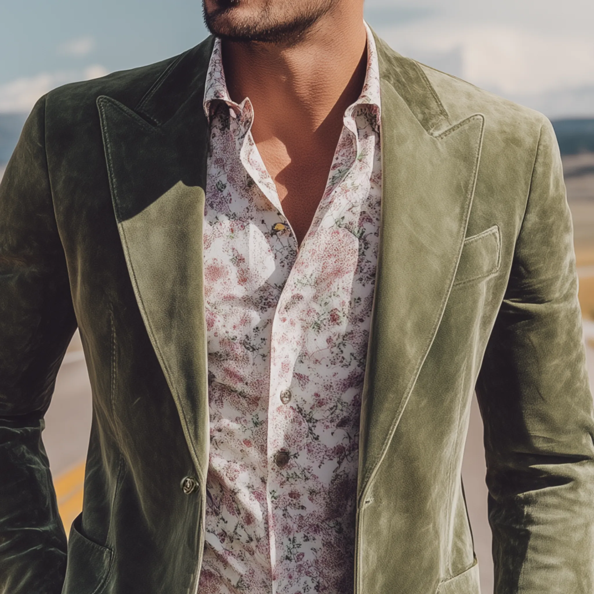 Men's Classic Casual Western Style Suede Slim Fit Single-breasted Blazer MTA1271H8K sold by Manly product image thumbnail 4