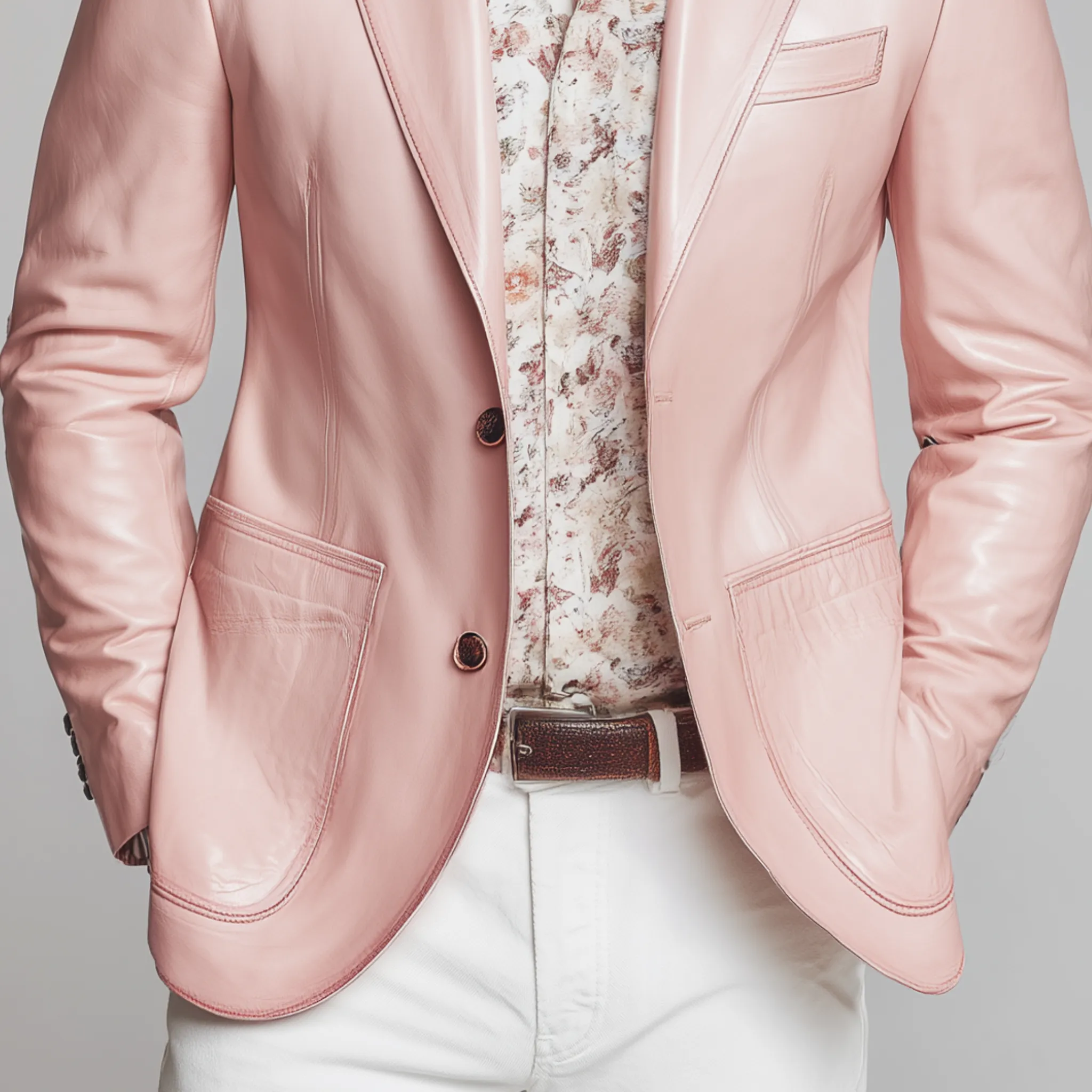 Men's Classic Casual Pink Pu Leather Single-breasted Slim-fit Blazer MTA1240H7K sold by Manly product image thumbnail 5