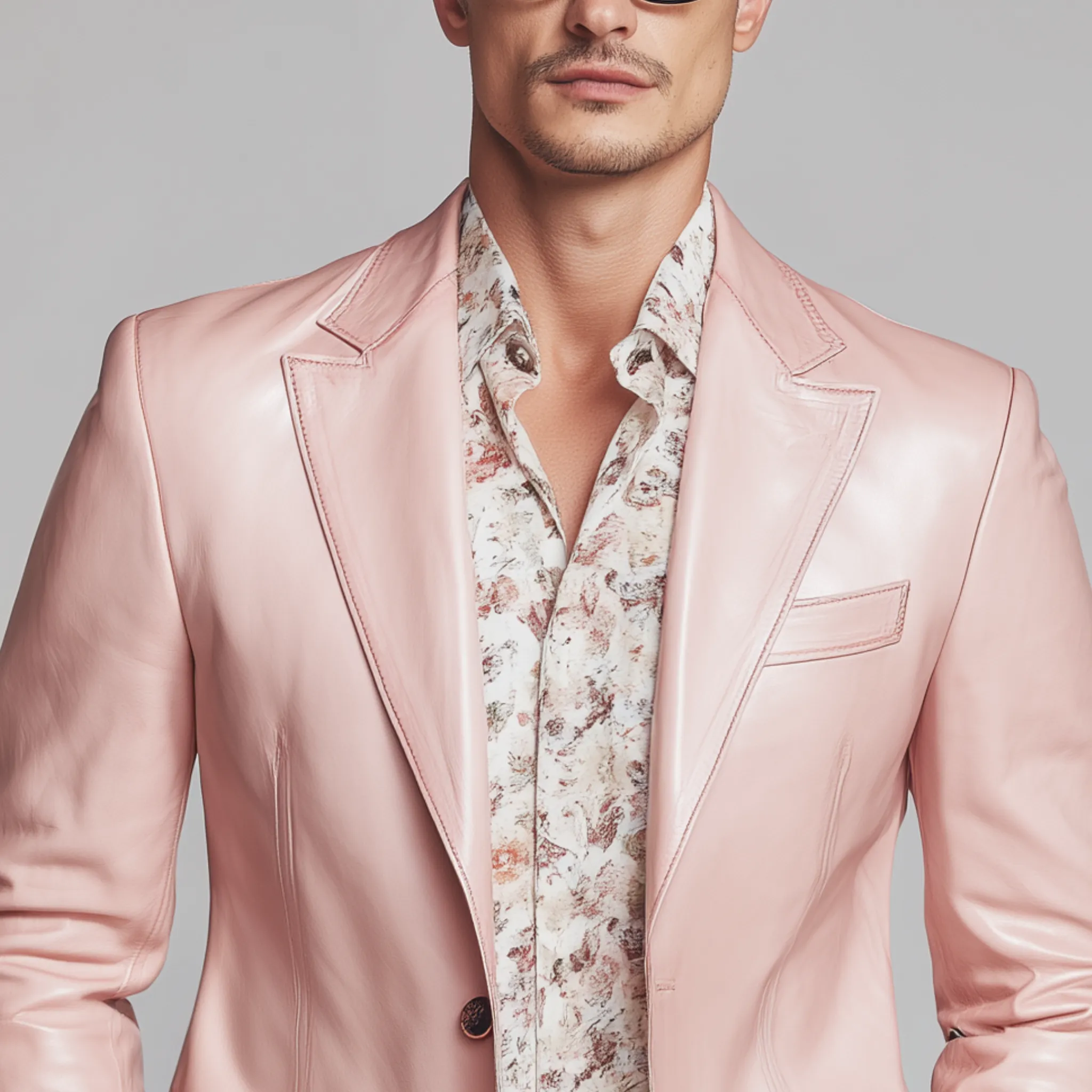 Men's Classic Casual Pink Pu Leather Single-breasted Slim-fit Blazer MTA1240H7K sold by Manly product image thumbnail 4
