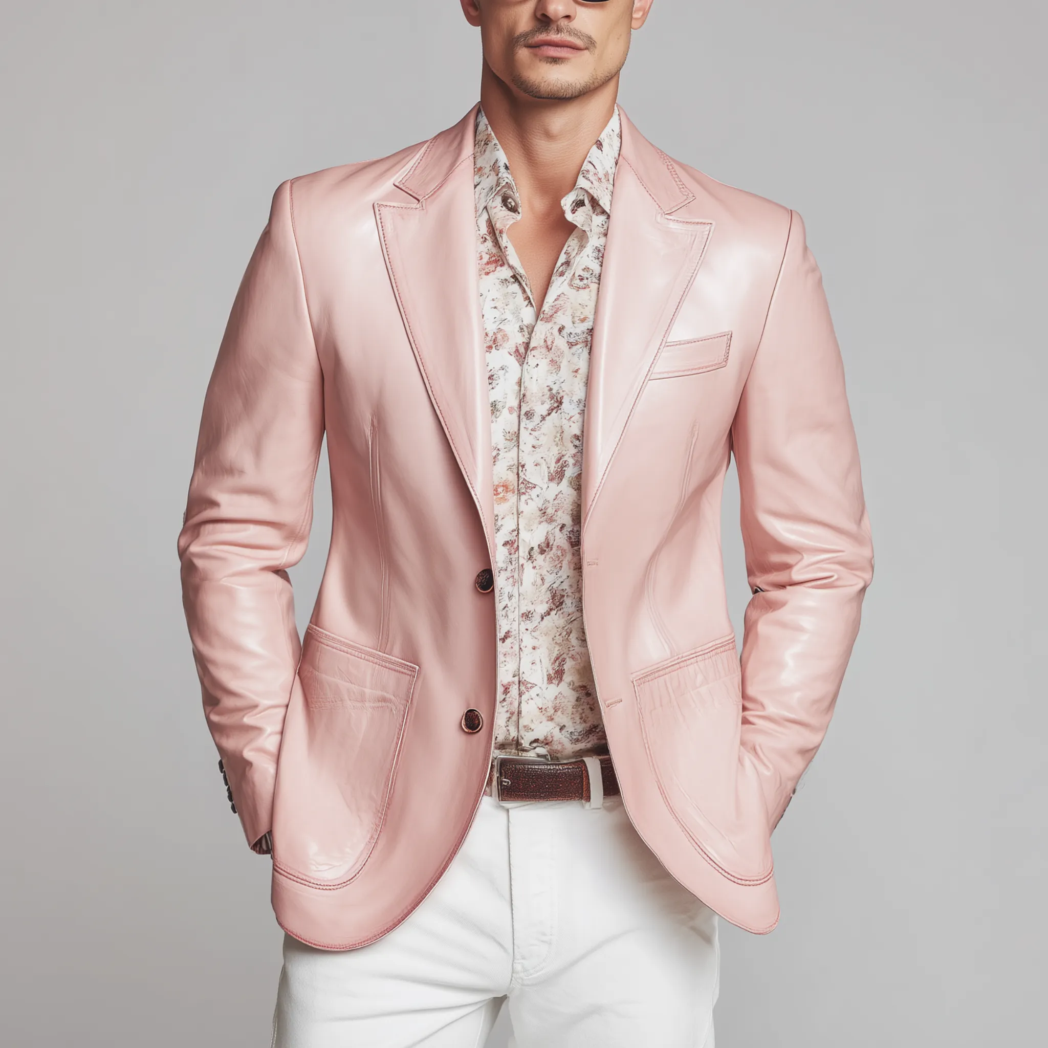 Men's Classic Casual Pink Pu Leather Single-breasted Slim-fit Blazer MTA1240H7K sold by Manly product image thumbnail 2