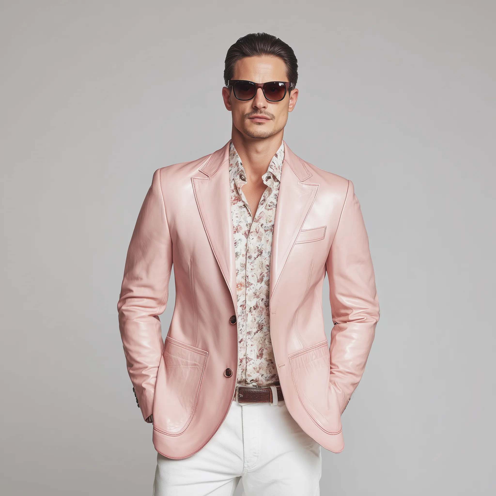 Men's Classic Casual Pink Pu Leather Single-breasted Slim-fit Blazer MTA1240H7K sold by Manly product image thumbnail 3