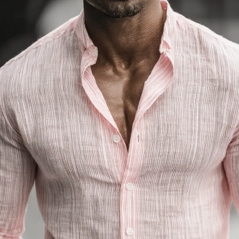 Men's Cozy Vertical Stripe Lapel Long Sleeve Shirt MTA1263H2Z sold by Manly product image thumbnail 3