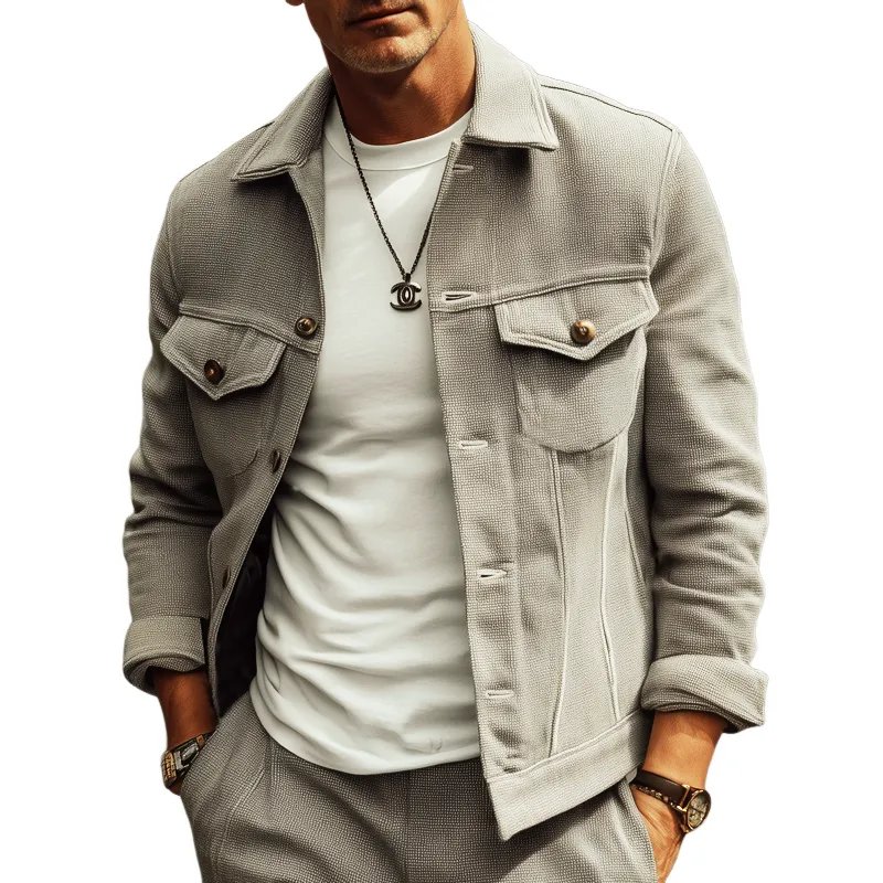 Men's Spring And Autumn Basic Textured Button Lapel Jacket MTA1268H0U sold by Manly