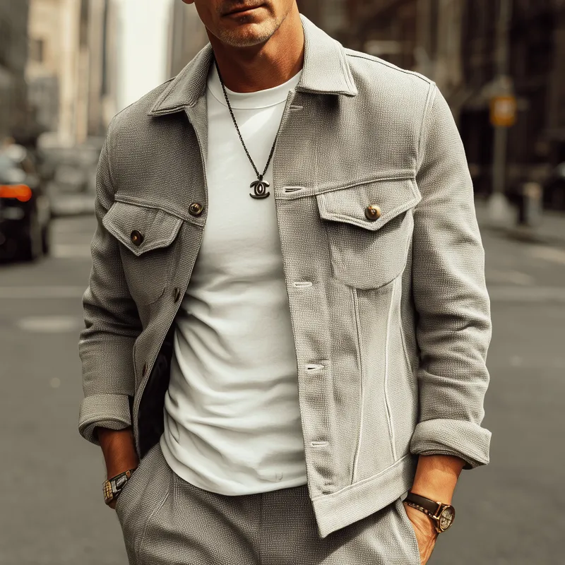 Men's Spring And Autumn Basic Textured Button Lapel Jacket MTA1268H0U sold by Manly product image thumbnail 2