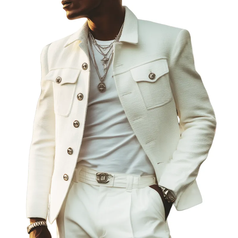 Men's Spring And Autumn Textured Button Lapel Jacket MTA1238H9U sold by Manly